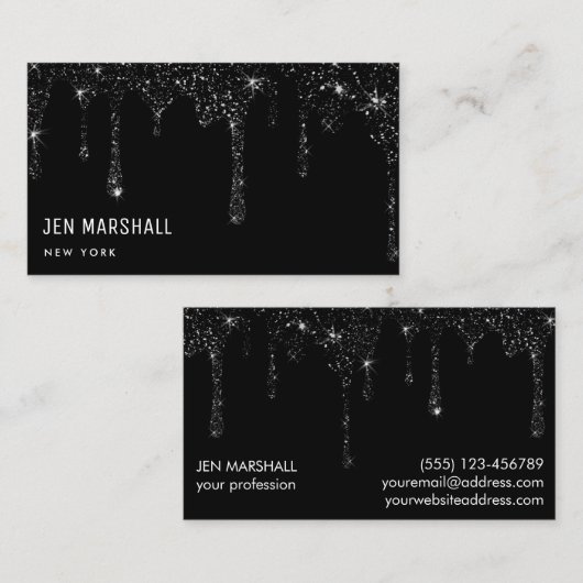 黒グリッター乾燥デザイン 名刺 (正面/裏面)