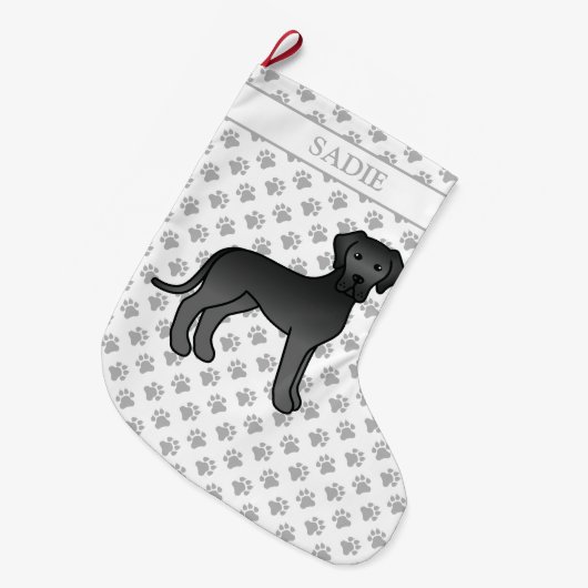 黒グレートデイネカワイトマンガ犬と名前 ラージクリスマスストッキング (正面 (吊り時))
