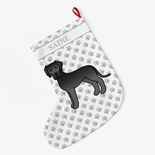 黒グレートデイネカワイトマンガ犬と名前 ラージクリスマスストッキング (裏面 (吊り時))