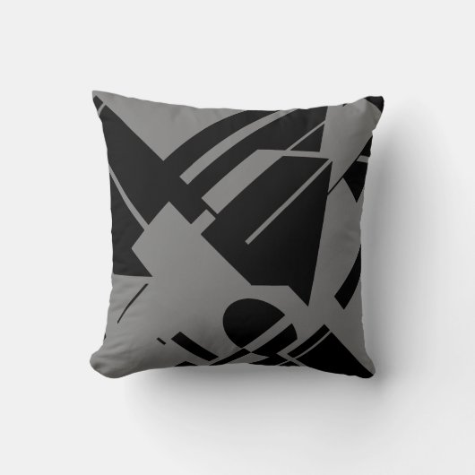 黒グレー対角ジオメトリック抽象芸術アートモチーフ クッション (正面)