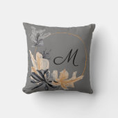 黒グレー金ゴールド花モノグラム枕 クッション (正面)