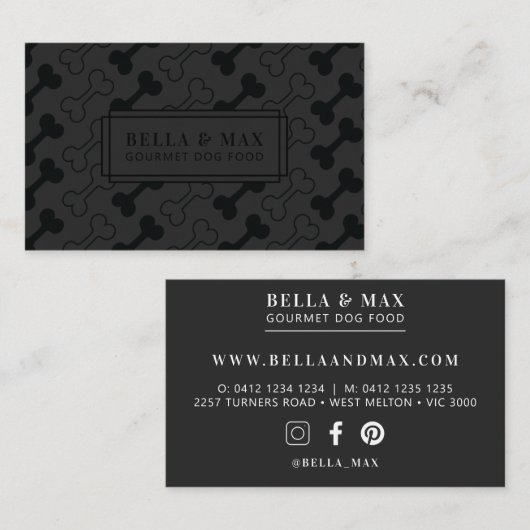 黒コンテンポラリーい犬のボーンパターン 名刺 (正面/裏面)