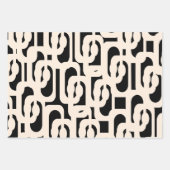 黒コンテンポラリーとクリームのグレームループパターン ラッピングペーパーシート (正面)