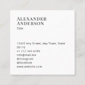 黒コンテンポラリーと白のロゴの追加シンプル スクエア名刺 (裏面)