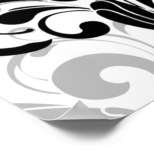 黒コンテンポラリーと白の渦巻き ポスター (角)