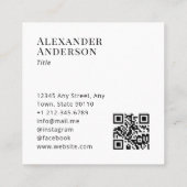 黒コンテンポラリーと白ロゴQRコードの追加 スクエア名刺 (裏面)