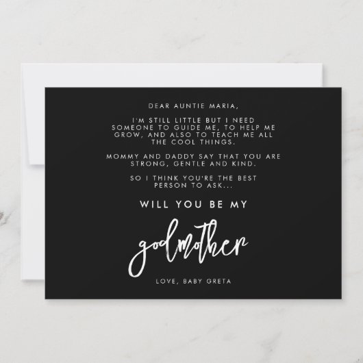黒コンテンポラリーは私のゴッドマザーカードになる 招待状 (正面)