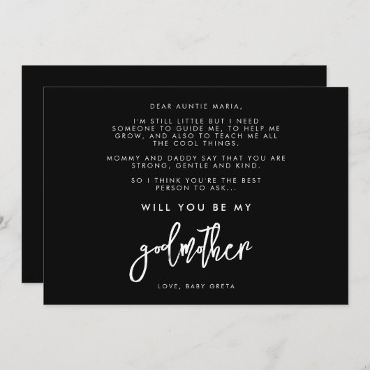 黒コンテンポラリーは私のゴッドマザーカードになる 招待状 (正面/裏面)