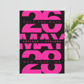 黒コンテンポラリーピンクはっきりしたタイポグラフィ結婚ズ セーブザデート (スタンド正面)