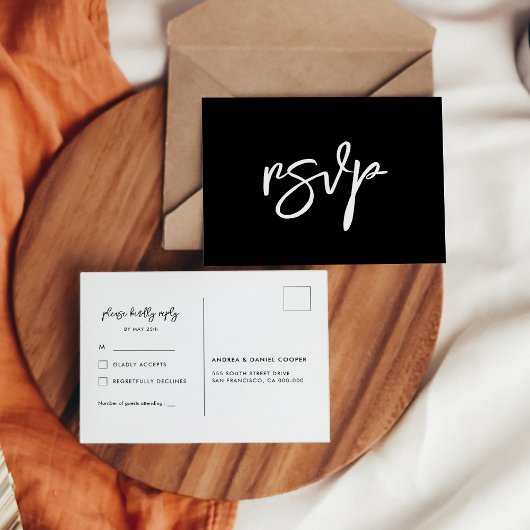 黒コンテンポラリーモダン式RSVPポストカード ポストカード
