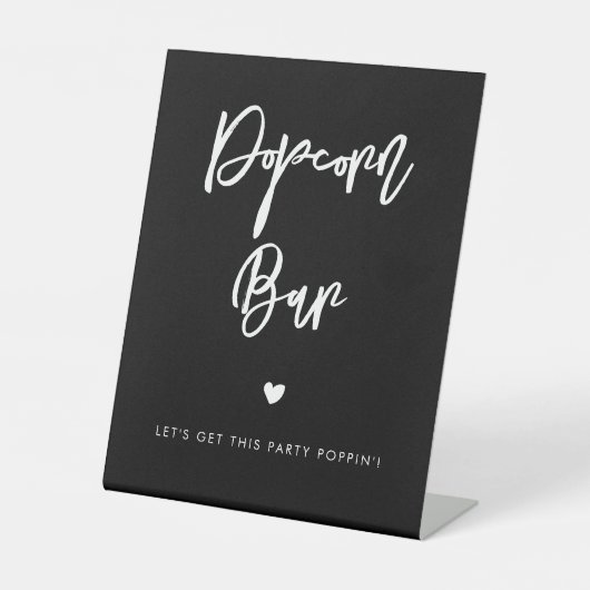 黒コンテンポラリーモダン結婚のポップコーンバー 台座サイン (正面)