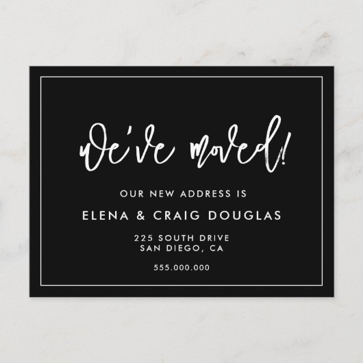 黒コンテンポラリー新しいアドレスを移動 ポストカード (正面)