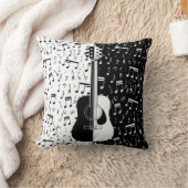 黒コンテンポラリー白ギターと音楽ノート クッション (ブランケット)
