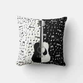 黒コンテンポラリー白ギターと音楽ノート クッション