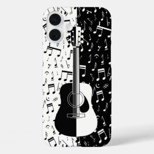 黒コンテンポラリー白ギター音楽ノートアート iPhone 16 PLUSケース