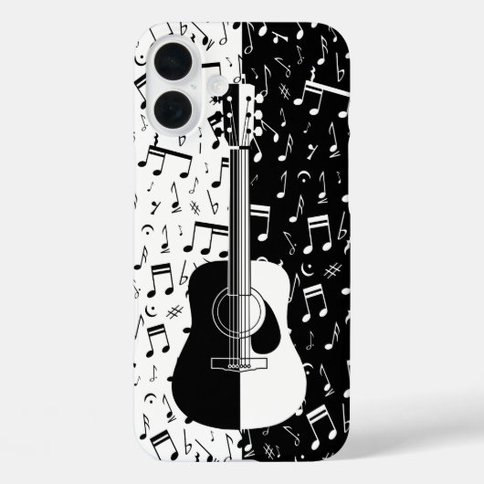黒コンテンポラリー白ギター音楽ノートアート Case-Mate iPhoneケース (裏面)