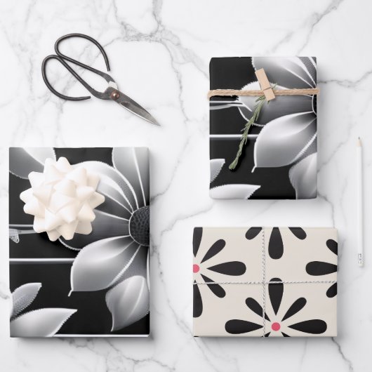 黒コンテンポラリー白モダン ラッピングペーパーシート (正面)