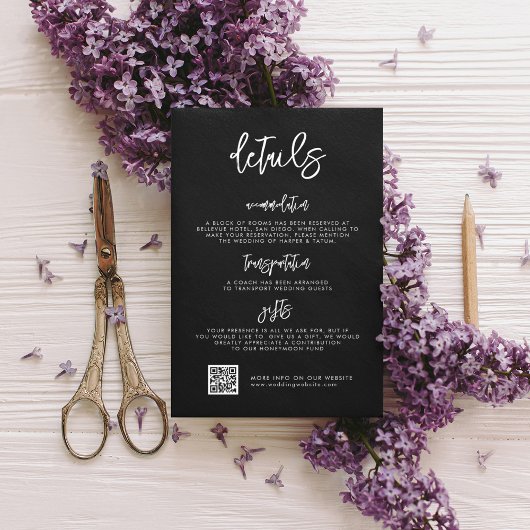 黒コンテンポラリー結婚モダン詳細QRコード エンクロージャーカード