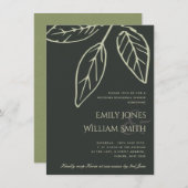 黒コンテンポラリー緑の葉リハーサルディナー 招待状 (正面/裏面)