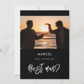 黒コンテンポラリー花婿介添人提案フォトカード 招待状 (正面)