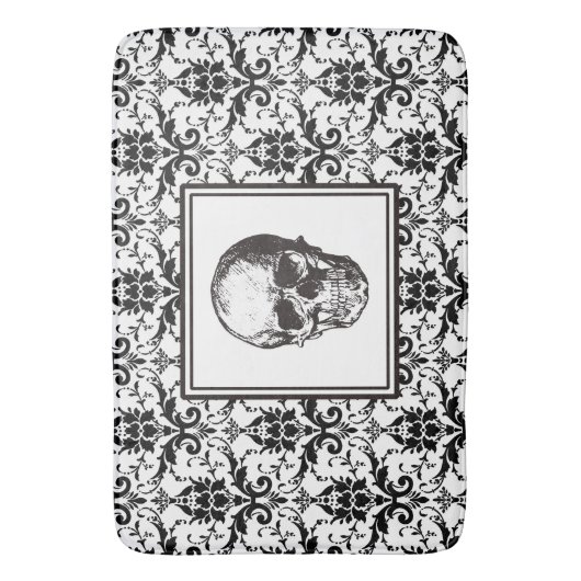 黒ゴシッエレガントクダマスク模様スカル バスマット (正面縦)