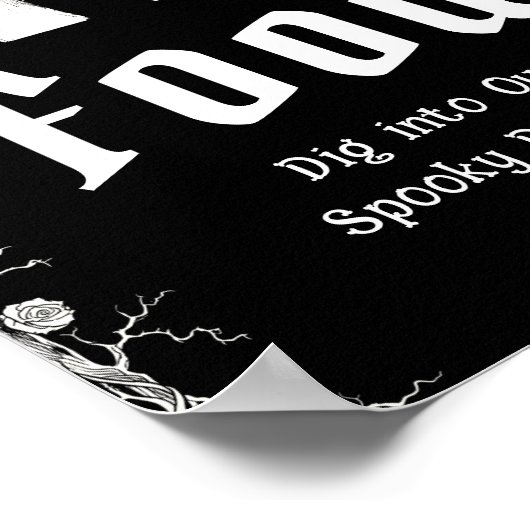 黒ゴシックのハロウィン不気味スケルトン食品の看板 ポスター (角)