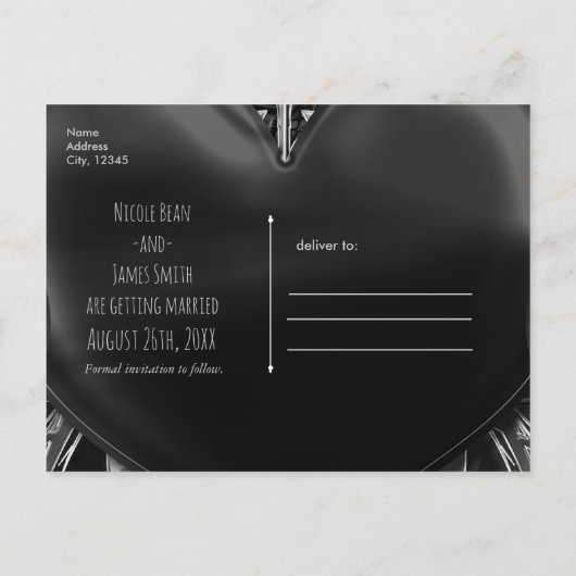 黒ゴシックの愛のハート結婚式の日付を保存 案内ポストカード (裏面)