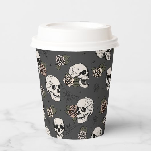黒ゴシックスカルとバラハロウィーン 紙コップ (正面)