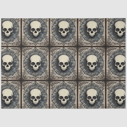 黒ゴシックスカル、クモの巣オーナメントephemera 薄葉紙 (正面)