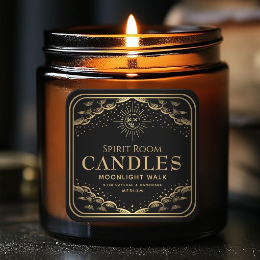 黒ゴシックタロットムーン編集可能キャンドルラベル スクエアシール