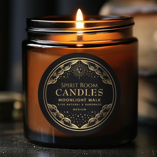 黒ゴシックタロットムーン編集可能キャンドルラベル ラウンドシール