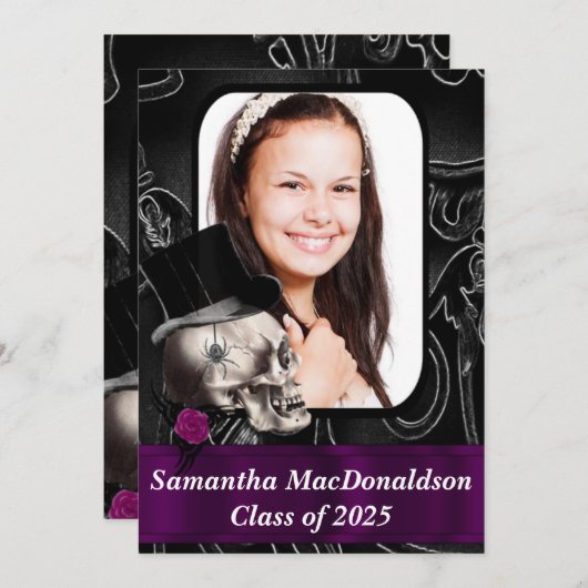 黒ゴシック写真卒業 招待状 (正面/裏面)