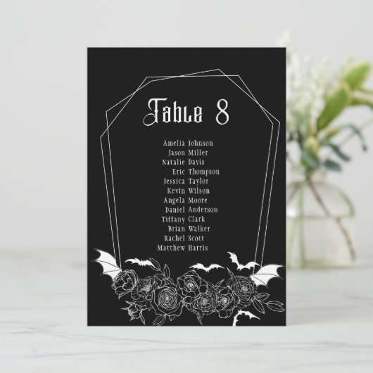 黒ゴシック様式のテーブル結婚番号のシーティングカード (スタンド正面)