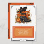 黒ゴシック様式の魔女ハロウィーンブーツ 招待状 (正面/裏面)