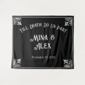 黒ゴシッパーソナライズされたク結婚の写真の背景 タペストリー (正面(横))