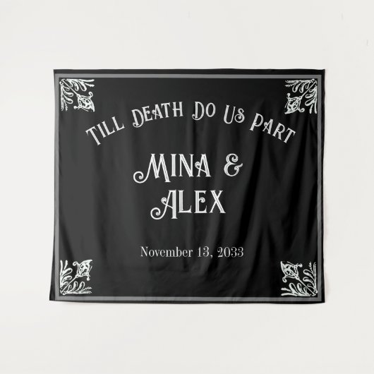 黒ゴシッパーソナライズされたク結婚の写真の背景 タペストリー (正面(横))