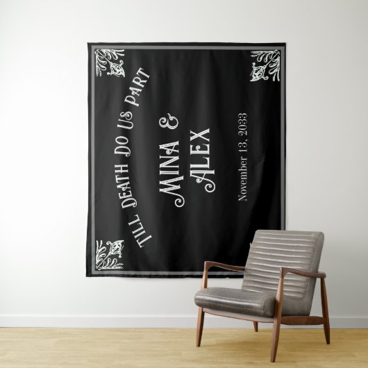 黒ゴシッパーソナライズされたク結婚の写真の背景 タペストリー (インサイチュ)