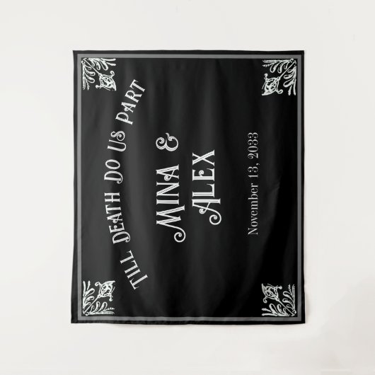 黒ゴシッパーソナライズされたク結婚の写真の背景 タペストリー (正面)