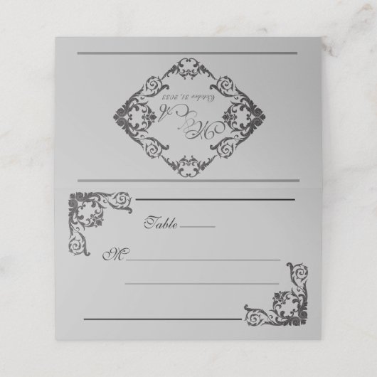 黒ゴシッ華美クの花模様モノグラム プレイスカード (外部開封)