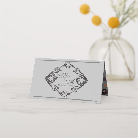 黒ゴシッ華美クの花模様モノグラム プレイスカード (裏面)