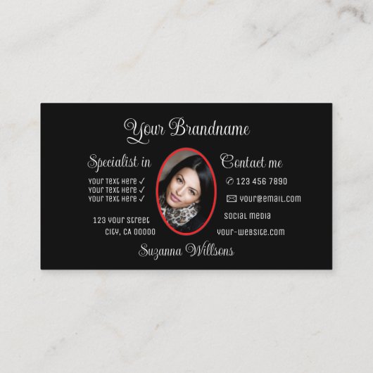 黒ゴージャスな赤いハートモダンと写真かわいい 名刺 (裏面)