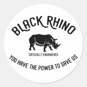 黒サイの動物保護シール ラウンドシール