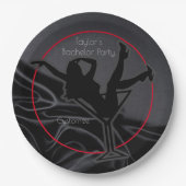 黒サテンシルエットバチュラーパーティ ペーパープレート (正面)