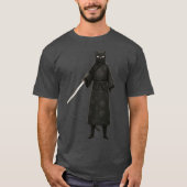 黒サムライ猫 黒着物 Tシャツ (正面)