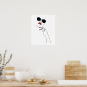 黒サングラスラインアートを持つ女性の顔 ポスター (キッチン)