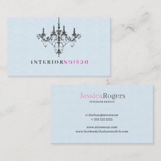 黒シャンデリア青い背景のインテリアデザイン 名刺 (正面/裏面)