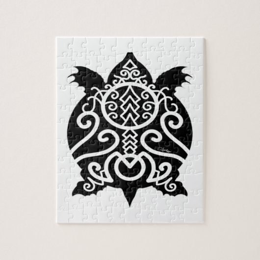 黒シルエットスナッパーカメ ジグソーパズル (縦)