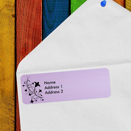 黒シルエット抽象芸術スクロール花紫 ラベル