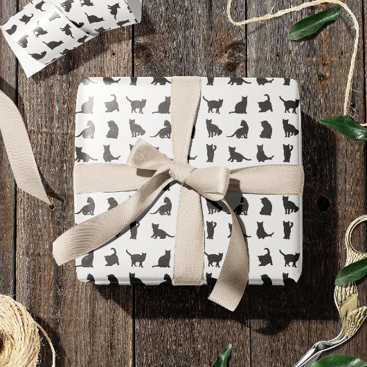 黒シルエット模様の猫ペット ラッピングペーパー