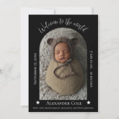 黒シンプルいアーチフレーム写真誕生のお知らせ 案内状 (正面)